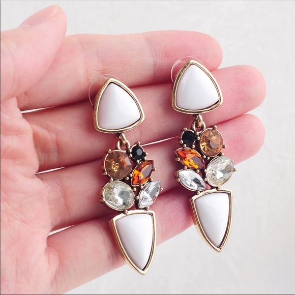 Jewelry - NWT Gold Color Drop Earrings White Acrylic Crystal